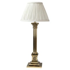 Fine Victorian Brass Corinthian Column Table Lamp with Twin Laurel Wreath Decora