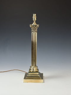 Large Victorian Brass Corinthian Column Table Lamp by Hinks & Sons, England, c.1