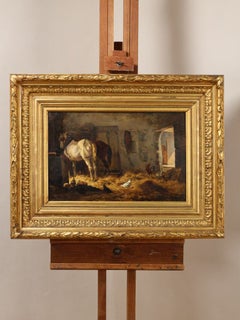 Gustave Colsoulle (1843–1895), Belgian Stable Interior with Horses and Chickens