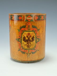 Early Russian Polychrome-Painted Treen Vessel with Portrait of a Tsar and Double
