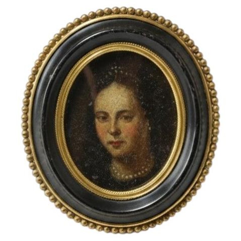 1stDibs 19th Century Hand-Painted Portrait Miniature in Ebony & Bronze Frame, c.1850–188