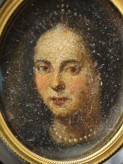 Miniature de portrait peinte à la main du XIXe siècle, dans un cadre en ébène et bronze, vers 1850–188