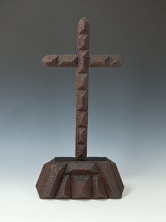 Large Folk Tramp Art Chip-Carved Wooden Cross, c.1890–1910