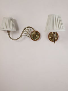 Pair of Arts & Crafts Brass Swing-Arm Wall Lights in the Manner of W.A.S. Benson