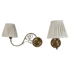 Pair of Arts & Crafts Brass Swing-Arm Wall Lights in the Manner of W.A.S. Benson