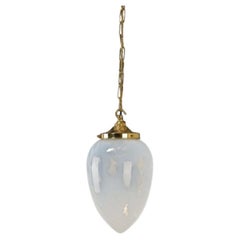 Early 20th Century Milky White Swirled Opaline Glass & Brass Pendant Light