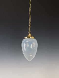 Early 20th Century Milky White Swirled Opaline Glass & Brass Pendant Light