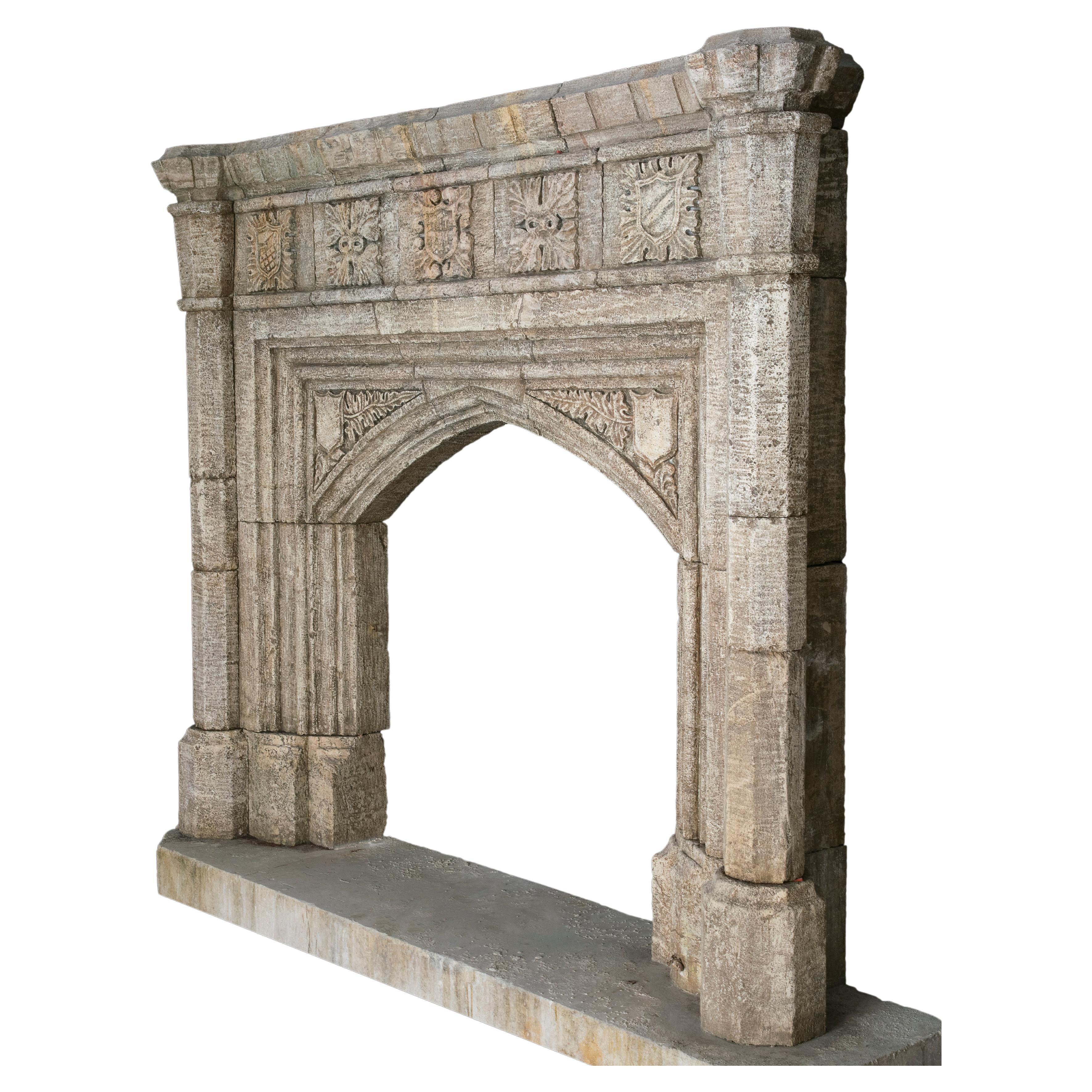 Rare Reclaimed Italian Limestone Fireplace Mantel
