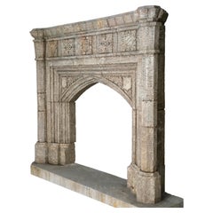 Antique Rare Reclaimed Italian Limestone Fireplace Mantel