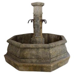 Ancienne fontaine en pierre - Fontaine de piscine en pierre calcaire - Fontaine de jardin ancienne - octogone