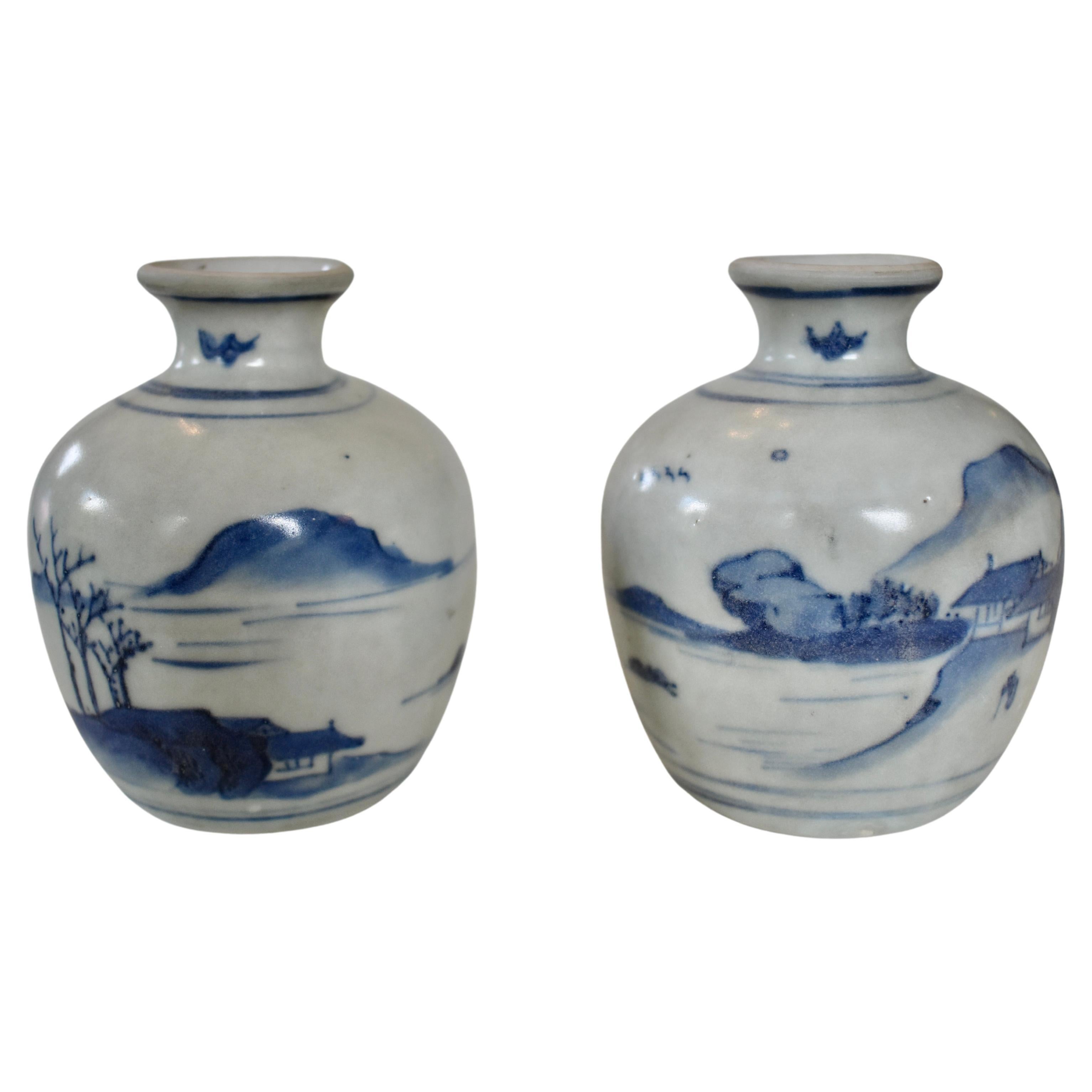 Pair of Hatcher Collection Blue and White Porcelain Jars For Sale