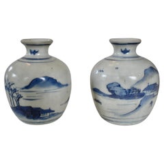 Pair of Hatcher Collection Blue and White Porcelain Jars