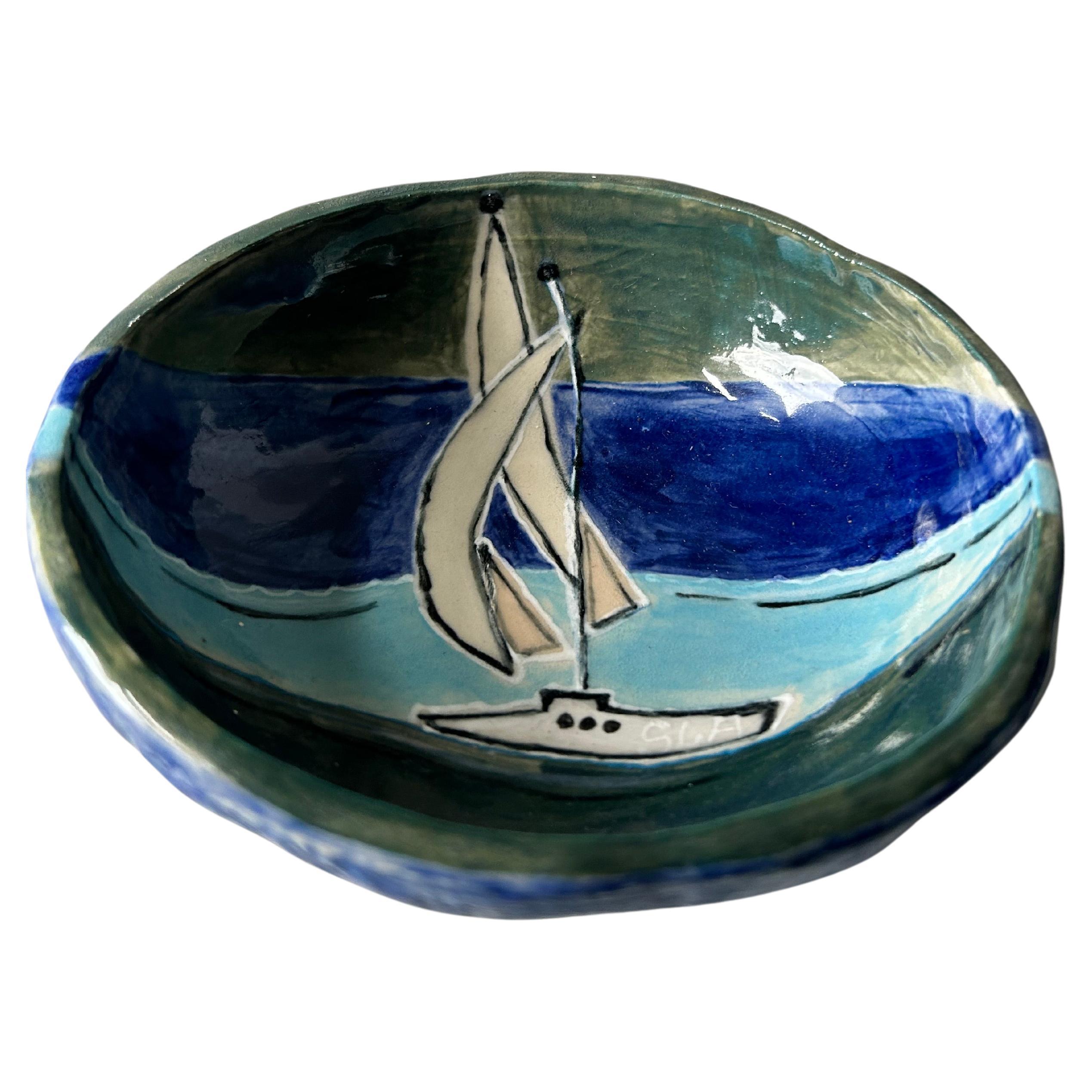 20th c. Nautical Hand-Painted Trinket Pottery  For Sale