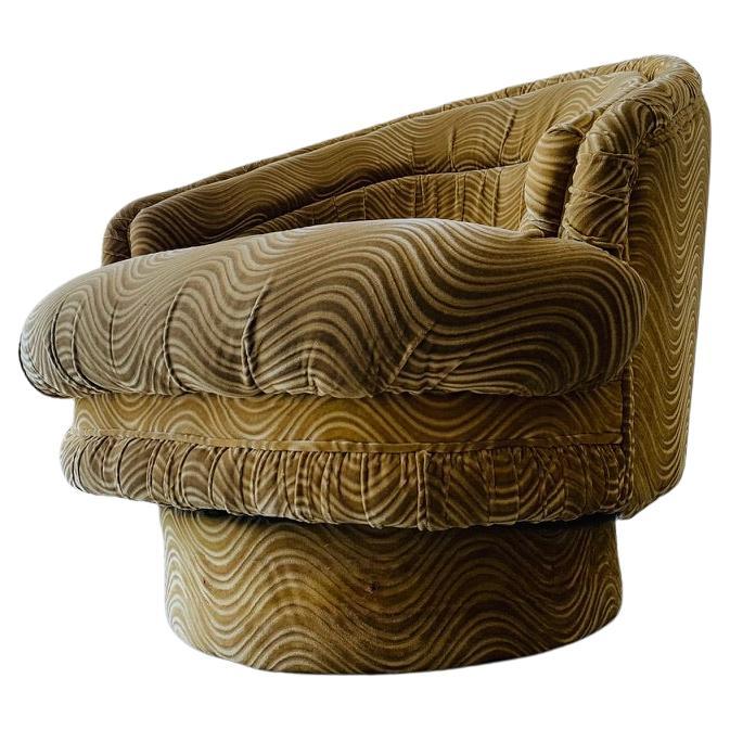 20th Century Rare Wave-Pattern Upholstery, Swivel Lounge Chair, Manner of Milo Baughman For Sale