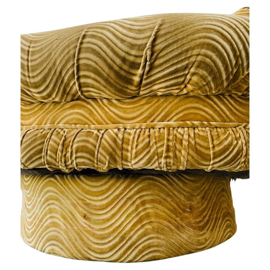 Velvet Rare Wave-Pattern Upholstery, Swivel Lounge Chair, Manner of Milo Baughman For Sale
