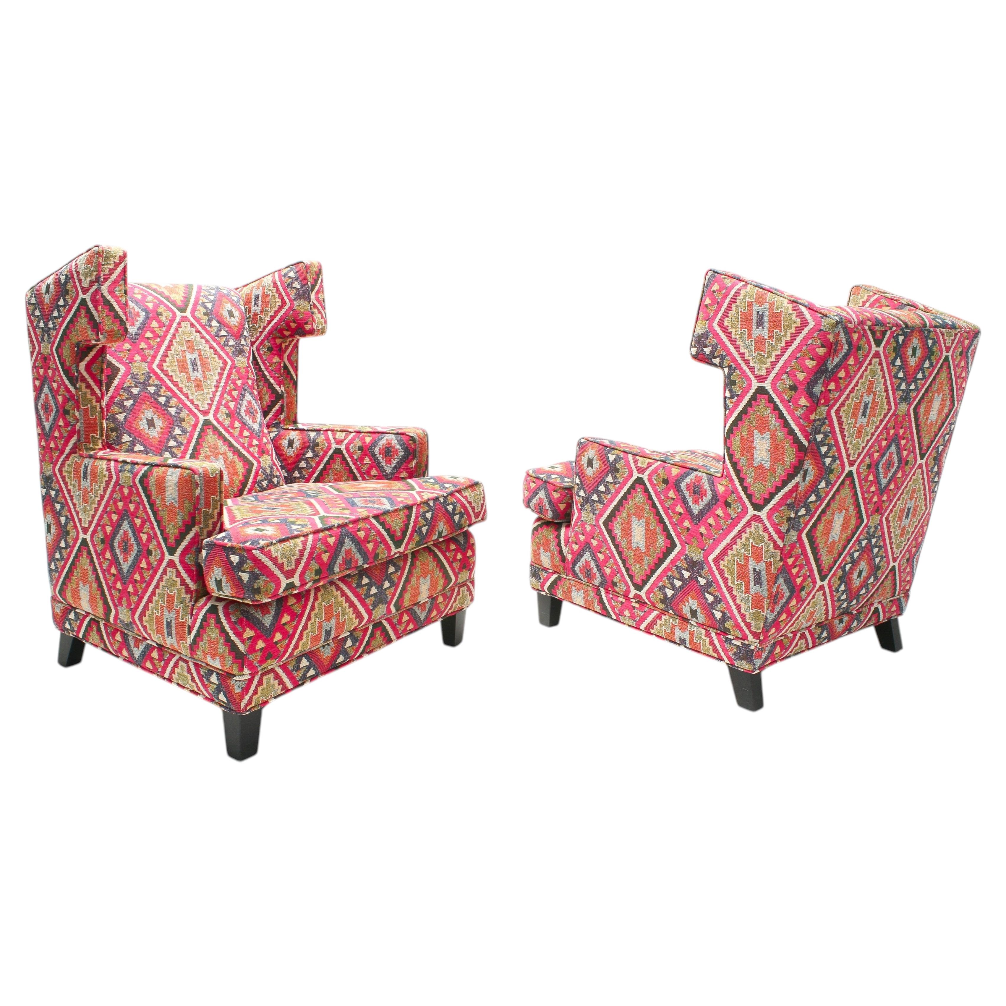 Set aus Wingback-Sesseln mit Kelim-Polsterung, 1990er Jahre im Angebot