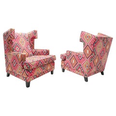 Set of Wingback Armchairs in Kilim Upholstery, 1990s