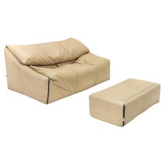 Leather Plumy Sofa & Ottoman by Annie Hieronimus for Cinna, 1980s