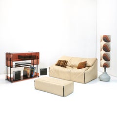 Leather Plumy Sofa & Ottoman by Annie Hieronimus for Cinna, 1980s