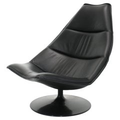 Black Leather F585 Swivel Lounge Chair by Geoffrey Harcourt for Artifort, 1970s