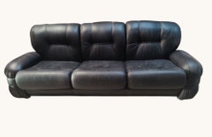 Black faux-leather three-seater sofa, Adriano Piazzesi, Italy, 1970s