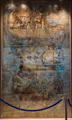 Siqueiros-Glas-Wandgemälde, einzigartiges Stück, mexikanischer Muralist, 6.56 F von 11,48 F