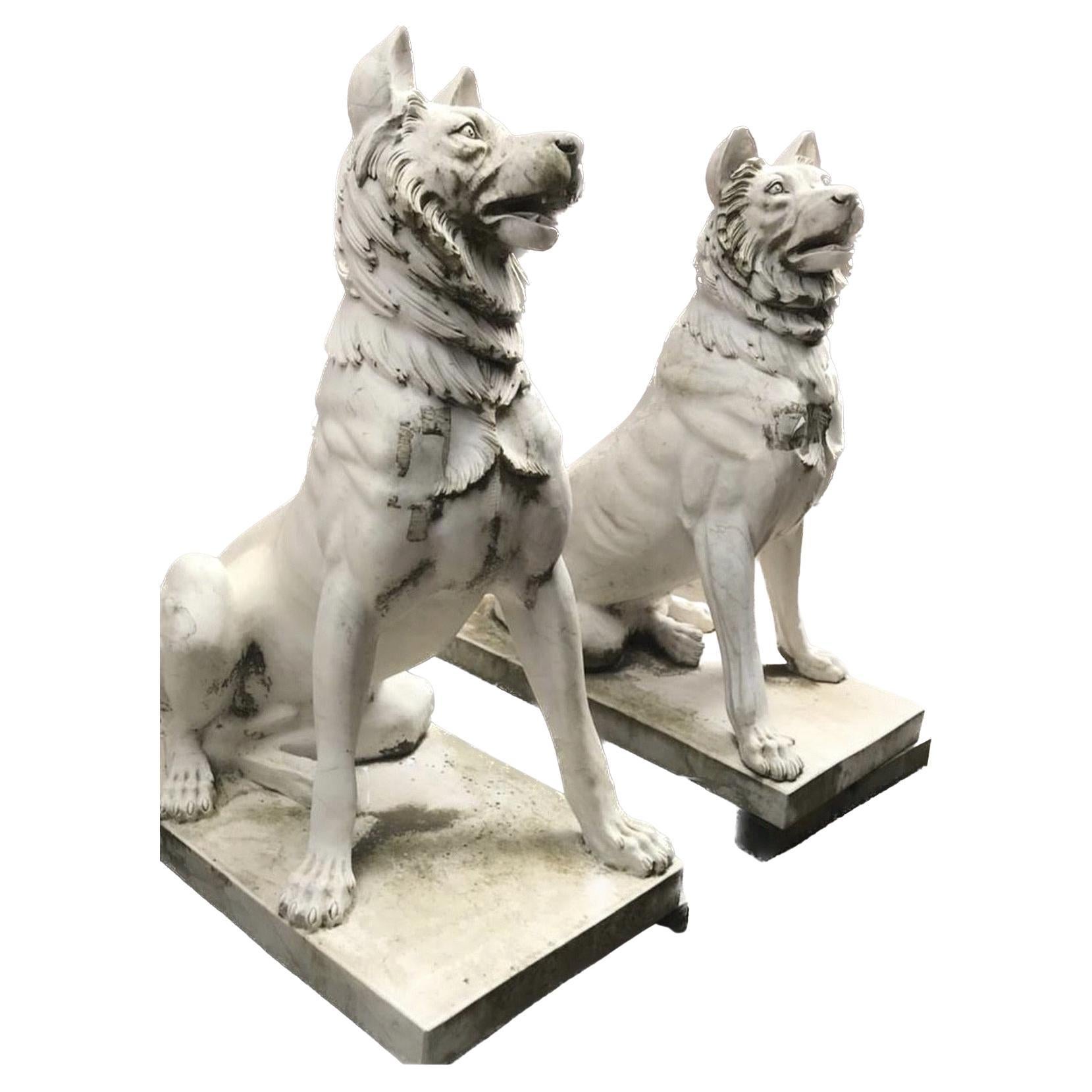 Pair Marble Dogs Cans de Jennings For Sale