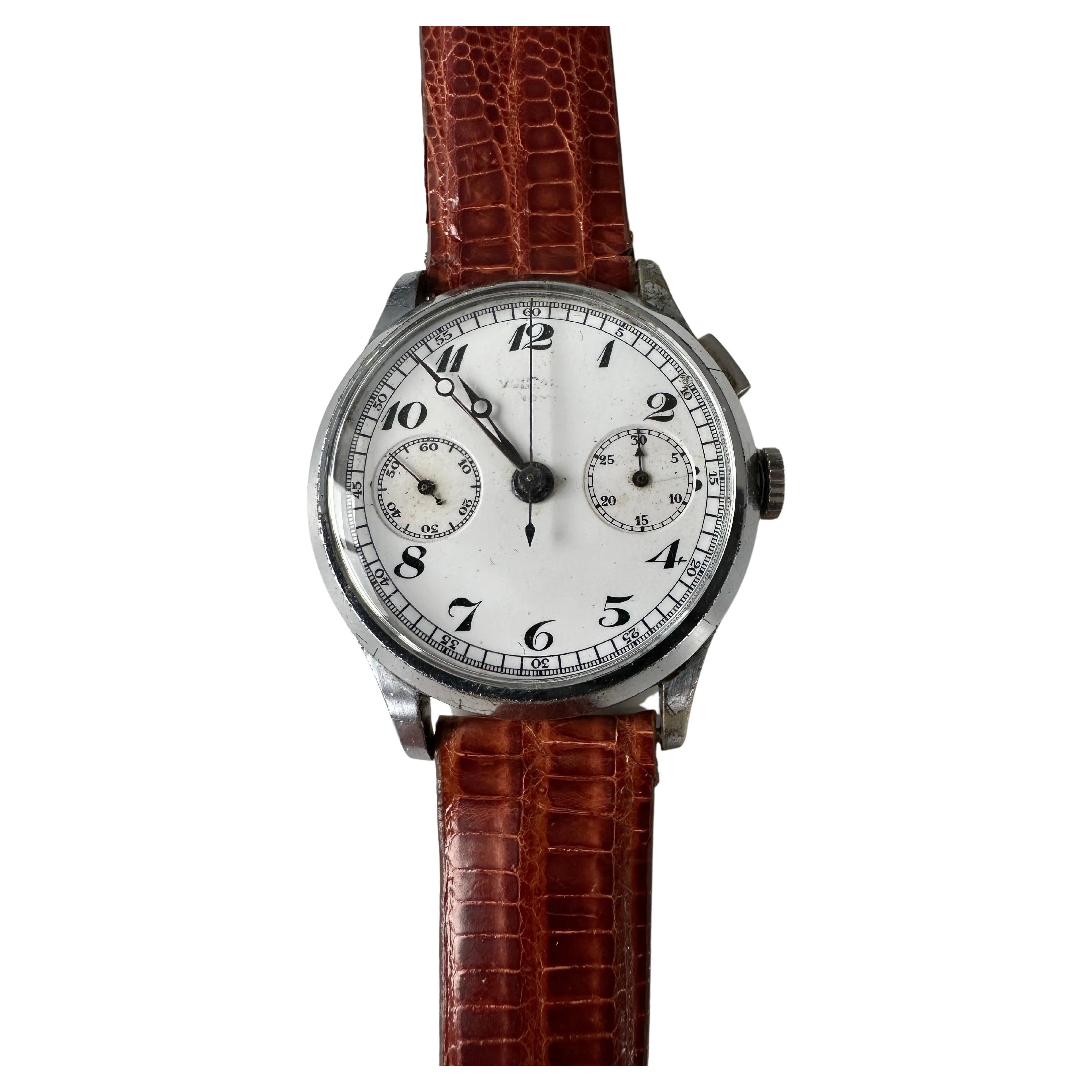Vulcain Watch Chrono Monopusher Circa 1930 Breguet Numerals For Sale