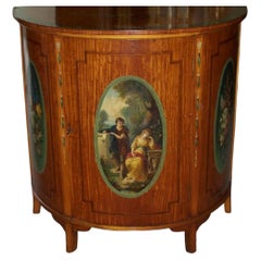 Antique Satinwood Demilune Painted Commode