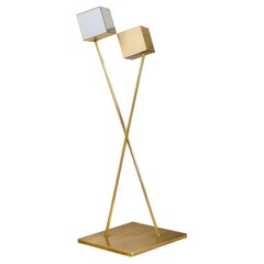 FLIS - Solid Brass Sculptural Floor Lamp, Floating Cube Composition