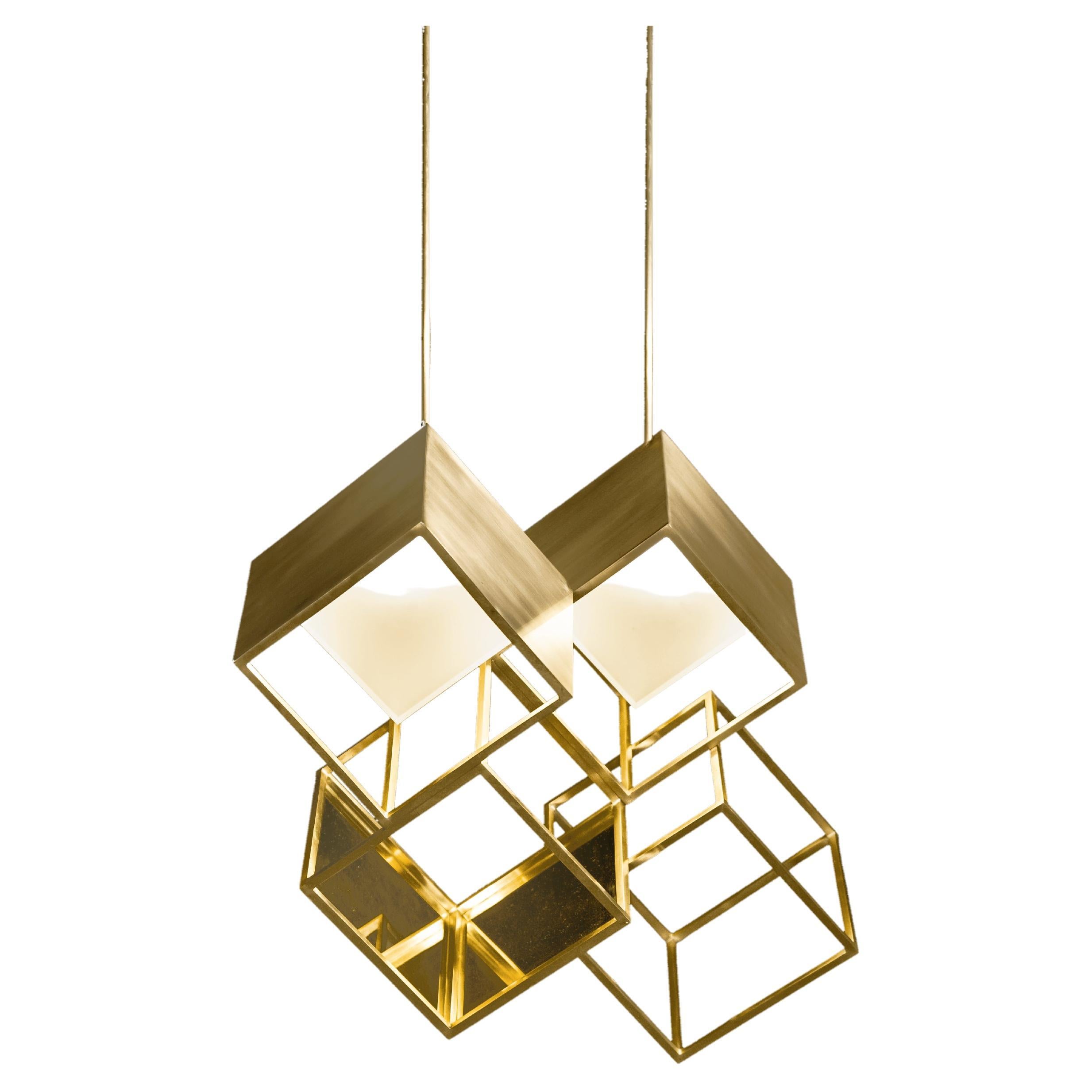Lattis Chandelier M - Solid brass chandelier handmade by Diaphan Studio For Sale