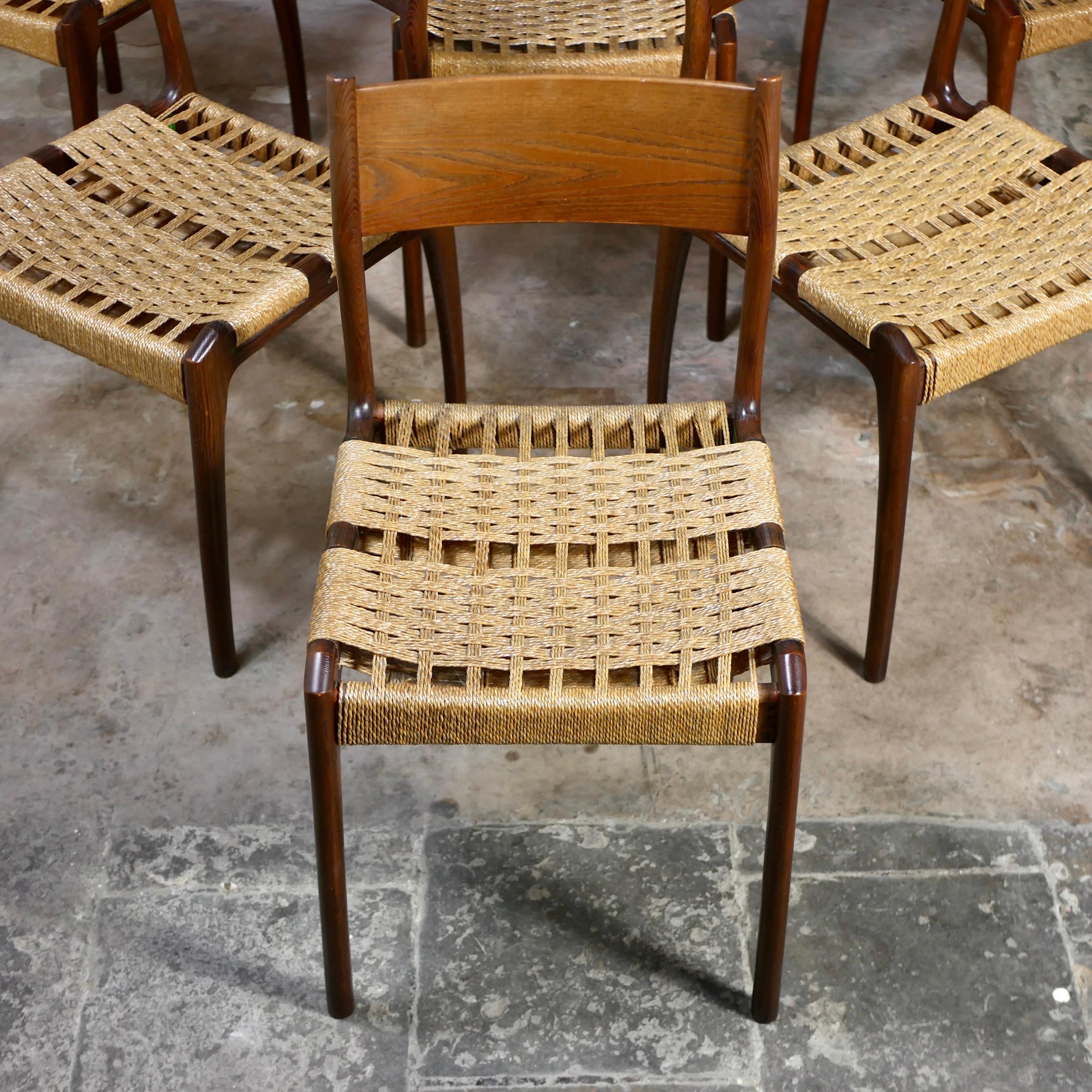 Mid-20th Century Set of 6 Havana Italian chairs by the Consorzio Sedie Friuli, 1960s