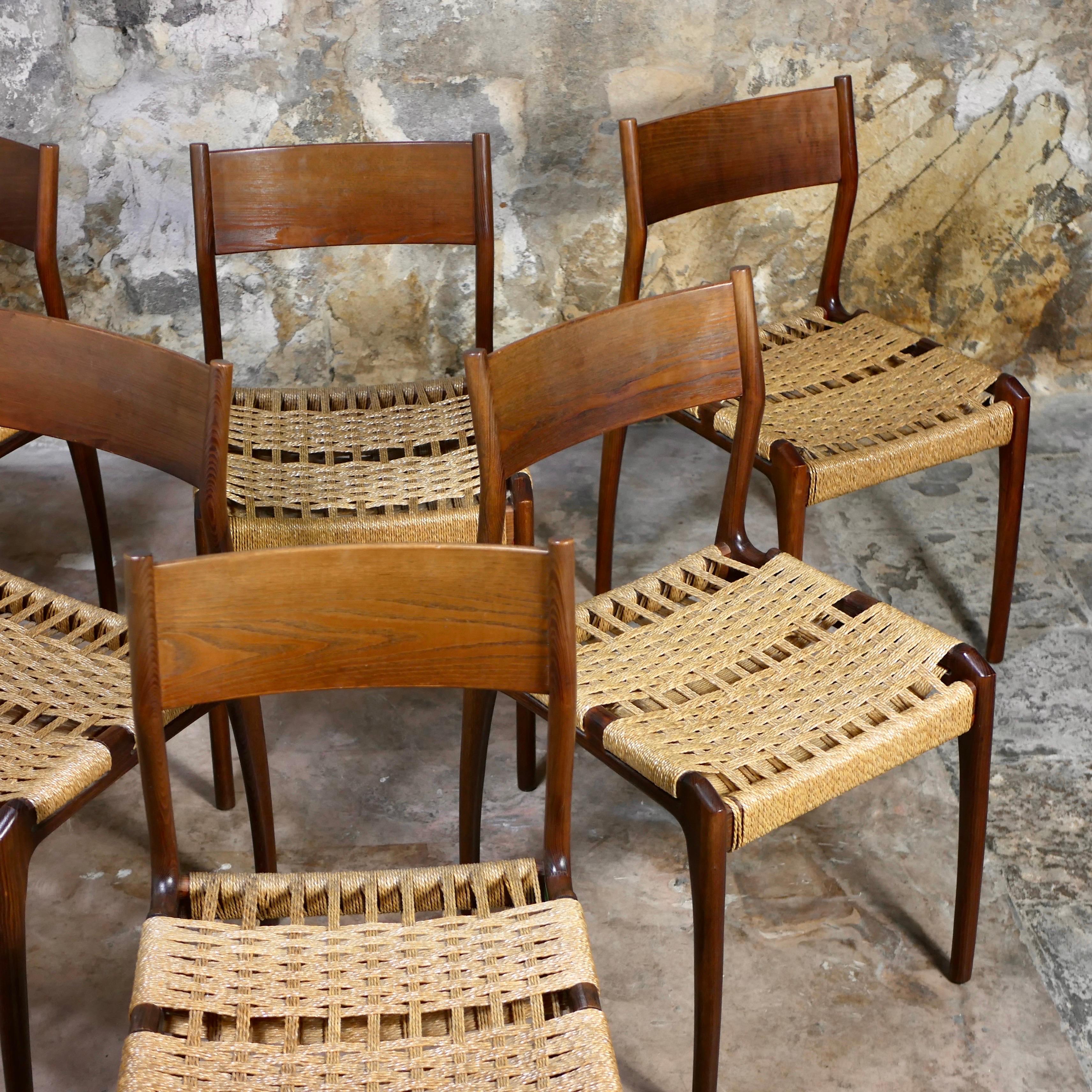 Straw Set of 6 Havana Italian chairs by the Consorzio Sedie Friuli, 1960s