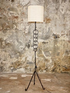 Brutalist wrought iron floor lamp, anonymous work from France, 1960s