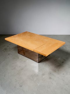 Table basse avec bar en bois de ronce de frêne par Paul Michel pour Roche Bobois, années 1980