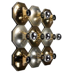Octogonal Brass Wall Lights from Motoko Ishii for Dil Italy, 1970s
