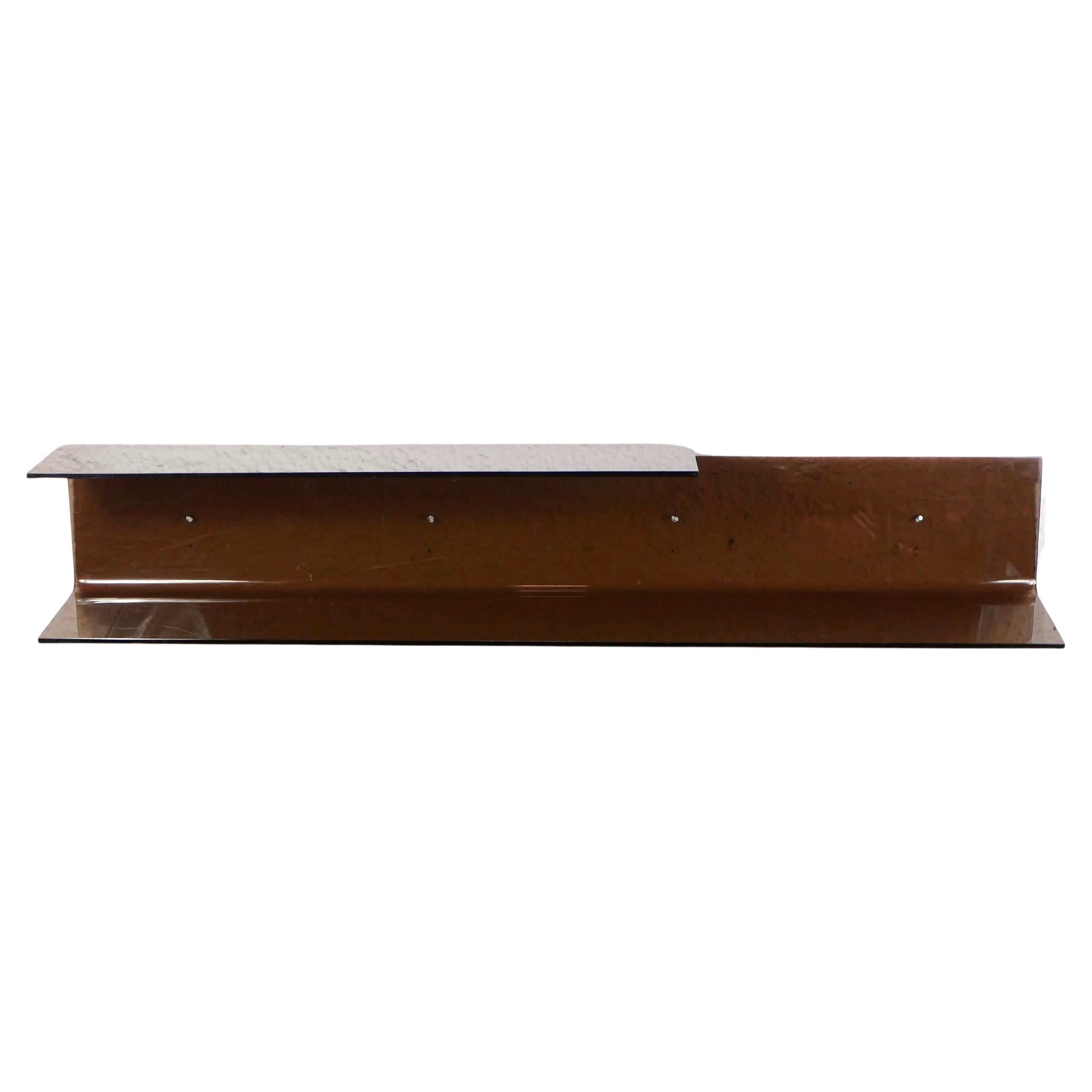 Large Smoked Plexi Wall Shelf from the 1970s