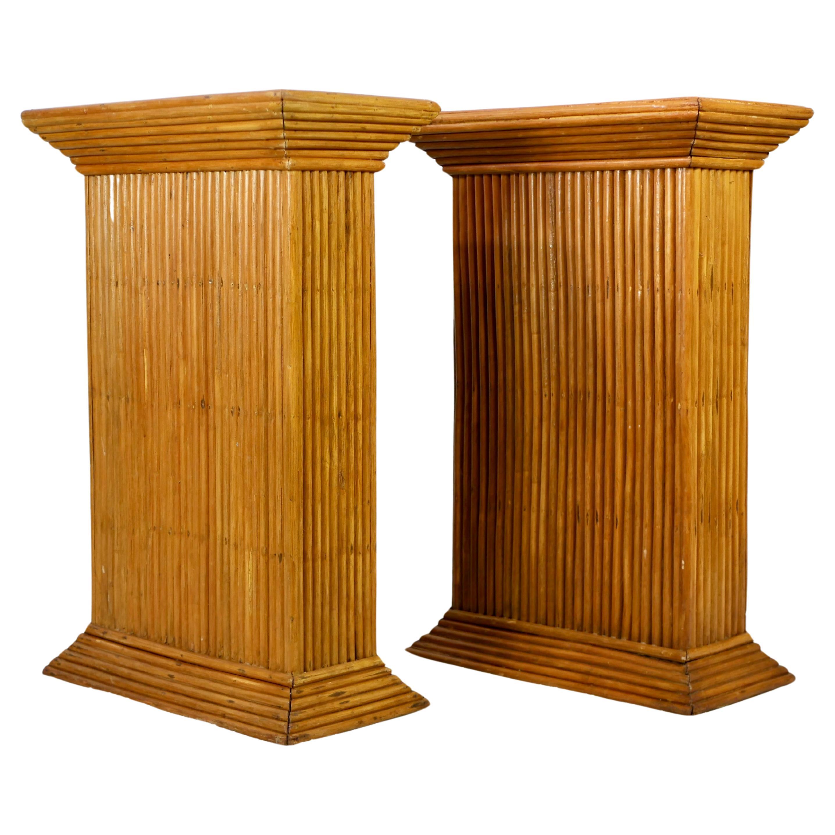 Pair of rattan pedestals in the style of Gabriella Crespi, made in Italy, 1960s For Sale