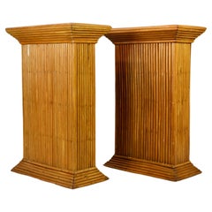 Vintage Pair of rattan pedestals in the style of Gabriella Crespi, made in Italy, 1960s