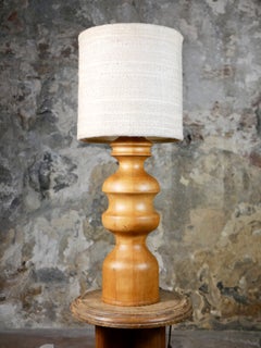 Large turned wood base lamp in oak, French work, 1960s