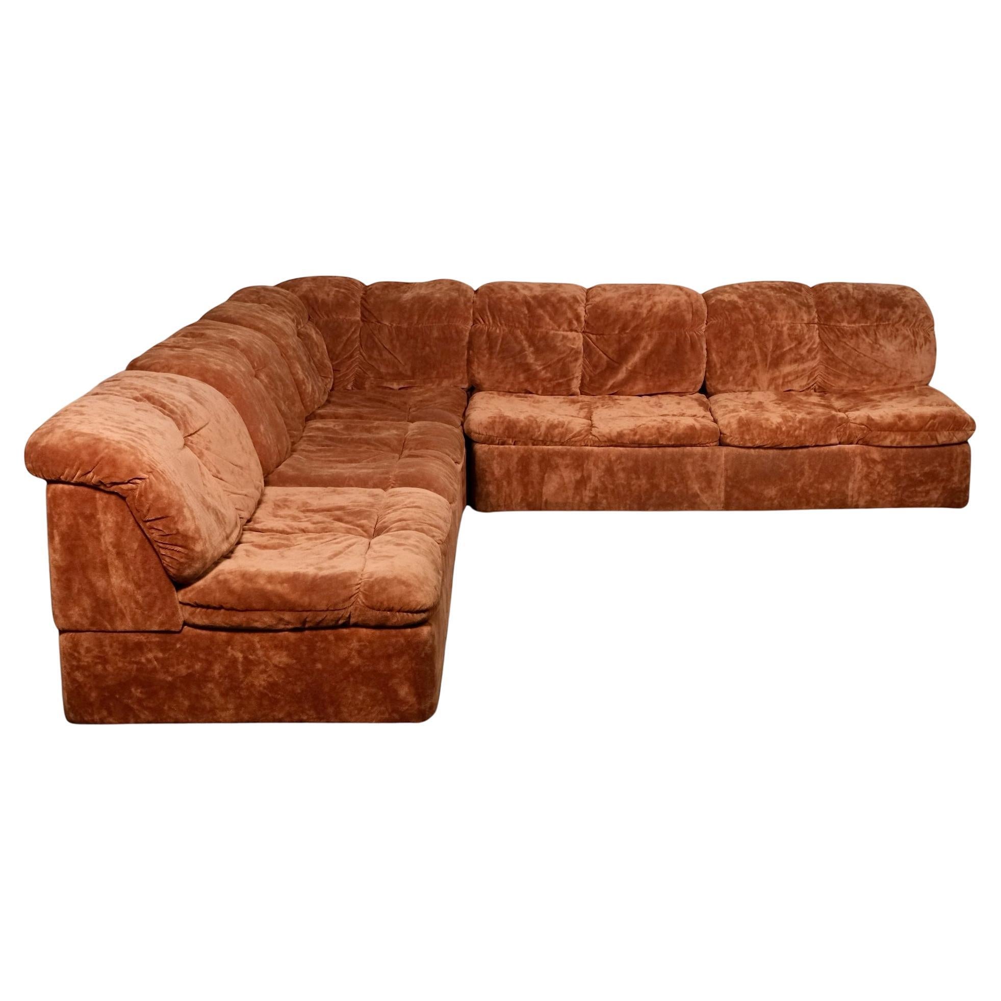 Modular sofa or living room set in terracotta velvet by Beka, France, 1970s
