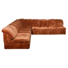 Modular sofa or living room set in terracotta velvet by Beka, France, 1970s