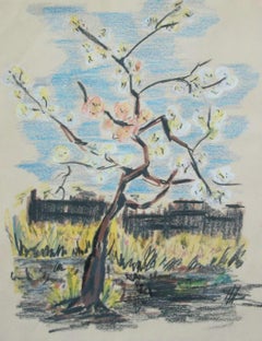 Vintage Oil Pastel Drawing - Blossoms (After Van Gogh) - Unframed - 20th Century