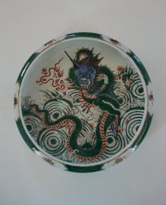 Chinese Famille Verte Dragon Washer with Bluett & Sons Provenance - Circa 1900
