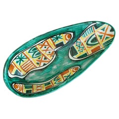 Mid Century Hand Painted Ceramic Vide Poche - Signed A.D. - Italy - Circa 1950