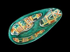 Mid Century Hand Painted Ceramic Vide Poche - Signed A.D. - Italy - Circa 1950