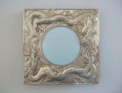 Meiji Period Japanese Cast Premium White Metal Dragon Photo Frame - Circa 1900
