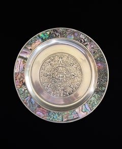 ALPACA - Vintage White Metal & Abalone Shell Wall Plate - Mexico - Circa 1970