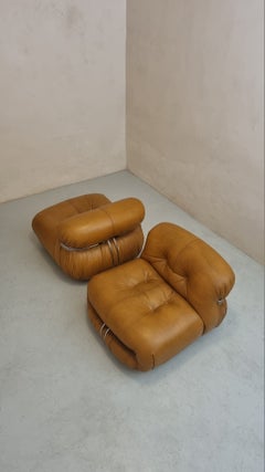 Soriana armchairs in leather by Afra & Tobia Scarpa for Cassina Italy 1969