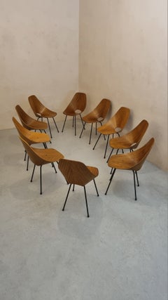 Medea dining chairs by Nobili for Tagliabue, Italy, 1956, plywood and brass.